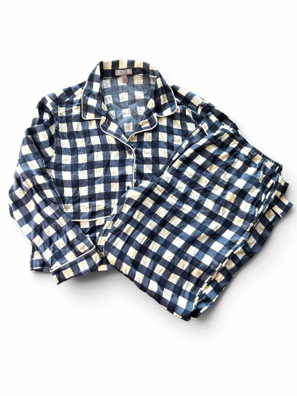 J.Crew Soft Shine Blue Pajama Set Gingham Large